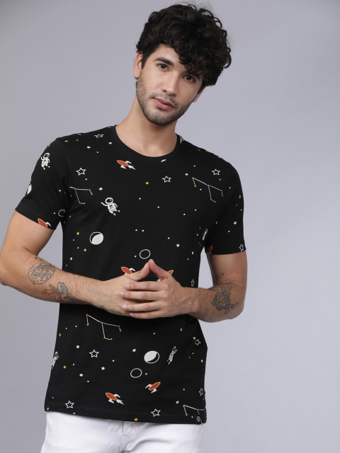 

LOCOMOTIVE Men Black & Off-White Printed Round Neck T-shirt