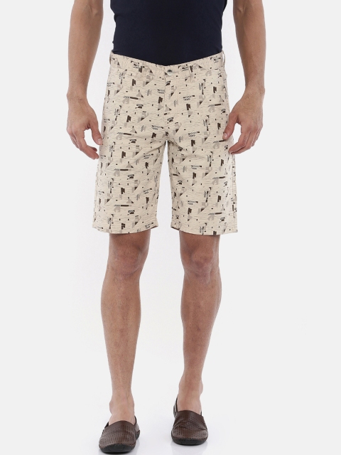 

Bushirt Men Cream-Coloured & Black Printed Regular Fit Chino Shorts
