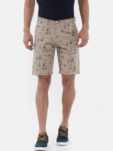 

Bushirt Men Cream-Coloured & Black Printed Regular Fit Chino Shorts