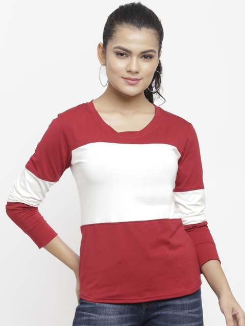 

N-Gal Women Red Colourblocked Round Neck T-shirt
