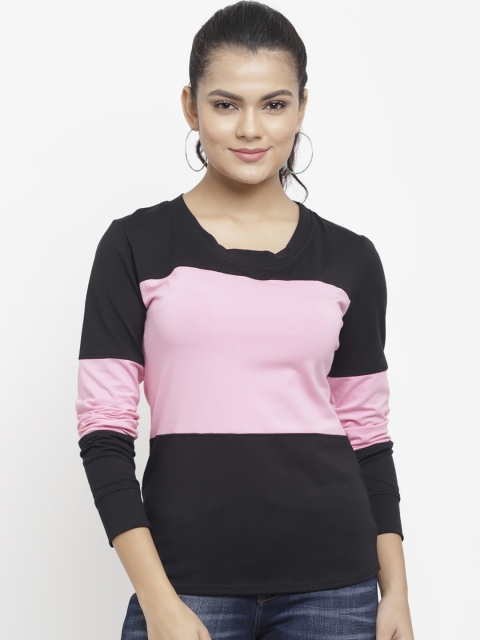

N-Gal Women Black Colourblocked Round Neck T-shirt