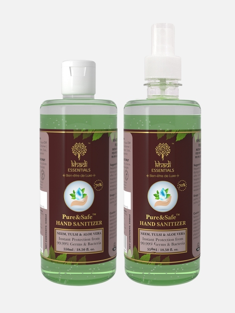 

Khadi Essentials Hand Sanitizer Liquid Spray 500ml + Gel 550ml with Aloe Vera & Glycerine, Green