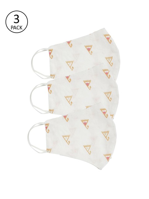 

Priyaasi Unisex White Pack of 3 Reusable Printed 2-Layer Cotton Masks