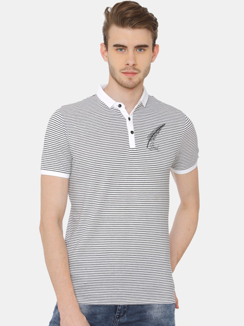 

Rex Straut Jeans Men White & Black Striped Polo Collar T-shirt
