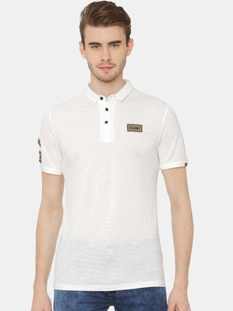 

Rex Straut Jeans Men White Slim Fit Solid Polo Collar T-shirt
