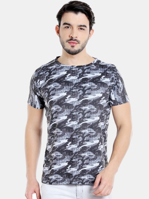 

Rex Straut Jeans Men Black & Grey Camouflage Printed Round Neck T-shirt