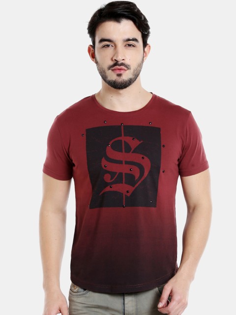 

Rex Straut Jeans Men Maroon & Black Printed Round Neck T-shirt