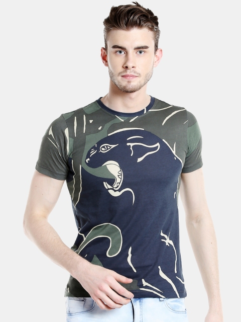 

Rex Straut Jeans Men Green & Navy Blue Printed Round Neck T-shirt