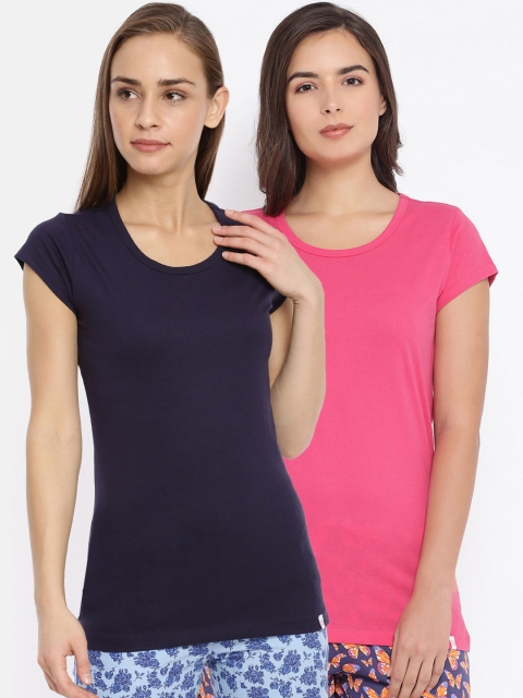 

Macrowoman W-Series Women Pack Of 2 Solid Long Lounge T-Shirts, Navy blue