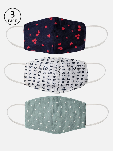 

TINY HUG Kids Pack Of 3 Printed 2-Ply Reusable Organic Cotton Cloth Masks, Blue