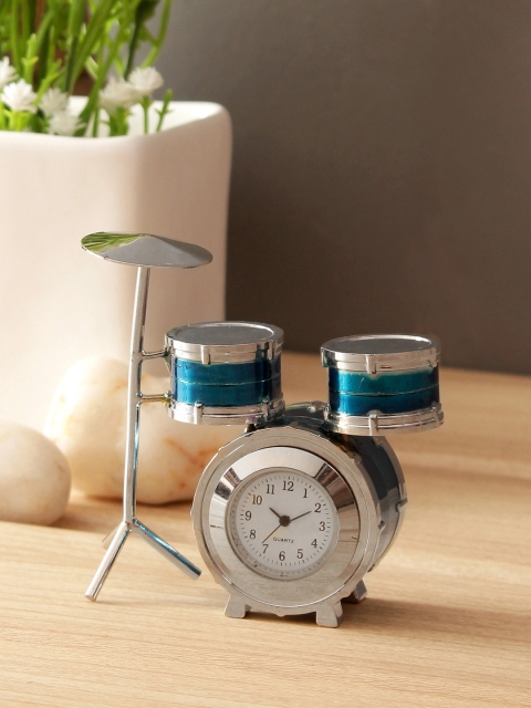 

WISHTANK Blue & Silver-Toned Musical Drum Set Analogue Table Clock