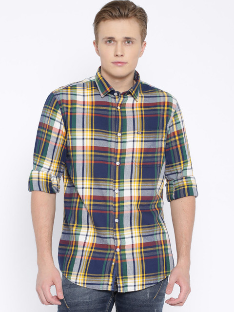 

Arrow Sport Navy & Yellow Checked Hudson Casual Shirt, Navy blue