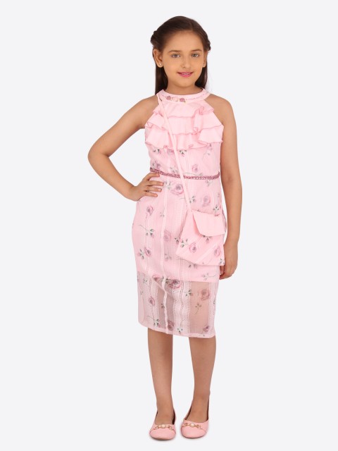 

CUTECUMBER Girls Pink Printed Fit and Flare Dress