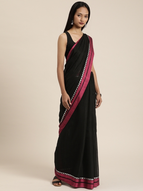 

aamna Black Silk Cotton Solid Bhagalpuri Saree