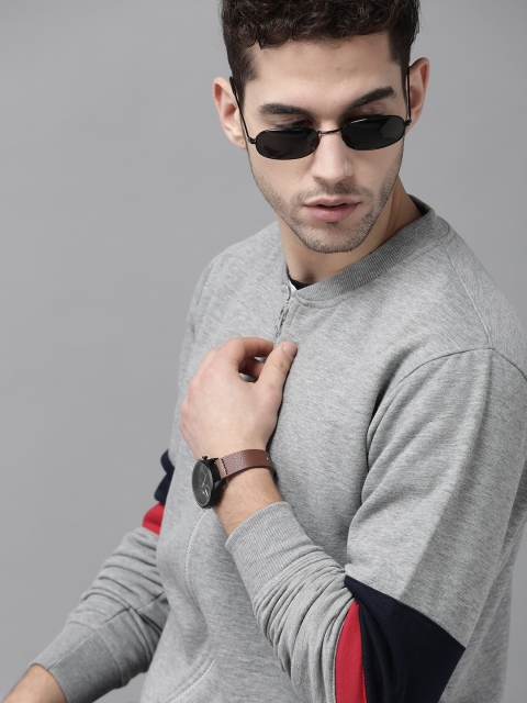 

Roadster Men Grey Melange Solid Front-Open Sweatshirt