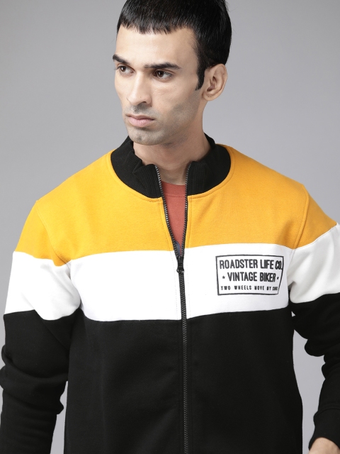 Men Black & Mustard Yellow Colourblocked Sweatshirt