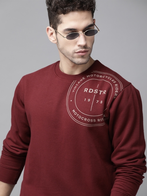 

Roadster Men Maroon Solid Sweatshirt