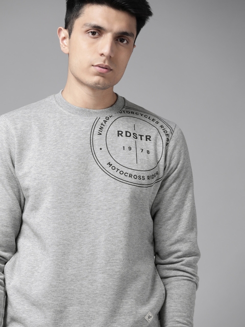 

Roadster Men Grey Melange Placement Print Sweatshirt