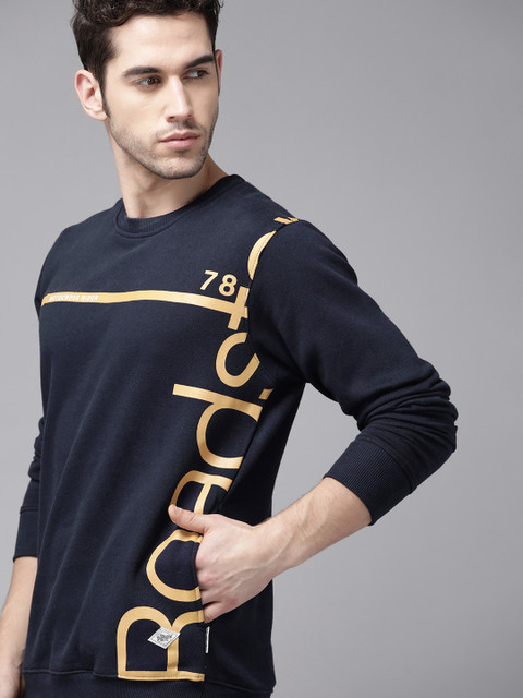 

Roadster Men Navy Blue & Yellow Brand Logo Placement Print Sweatshirt