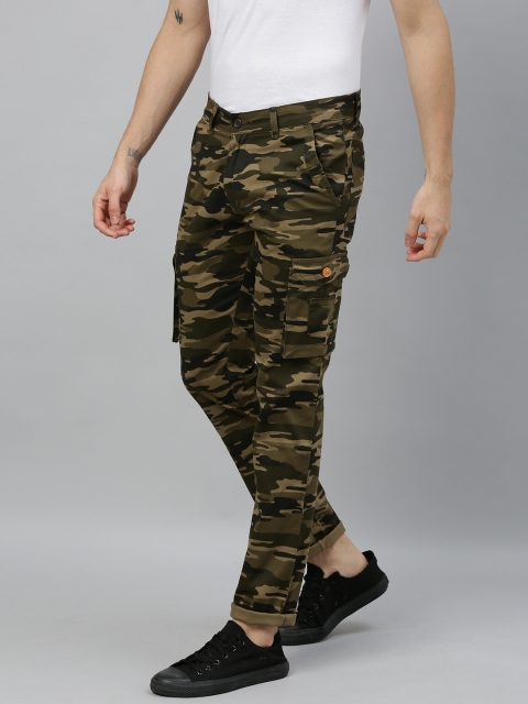 

Urbano Fashion Men Olive Green & Beige Slim Fit Camouflage Printed Cargos