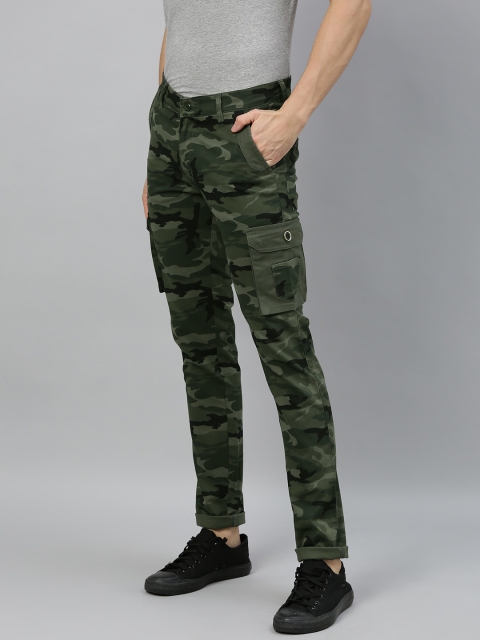 

Urbano Fashion Men Olive Green & Black Slim Fit Camouflage Printed Cargos