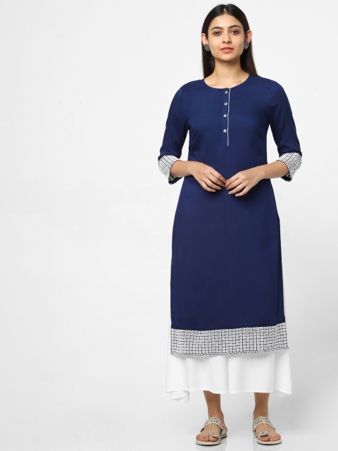 

Naari Women Navy Blue Embroidered Straight Kurta