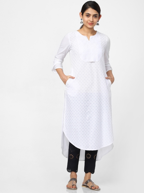 

Naari Women White Embroidered Straight Kurta