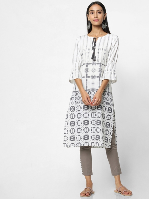 

Naari Women White & Grey Printed Straight Kurta