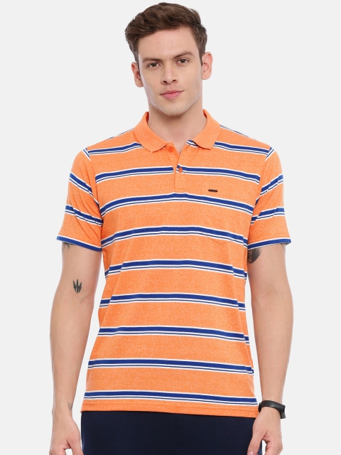 

Proline Men Orange & Blue Striped Polo Collar T-shirt