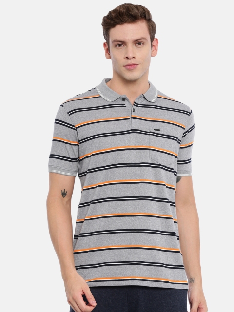 

Proline Men Grey Melange & Black Striped Polo Collar T-shirt