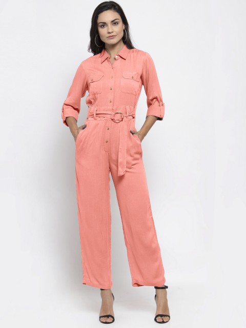 

Jompers Women Peach Solid Basic Jumpsuit