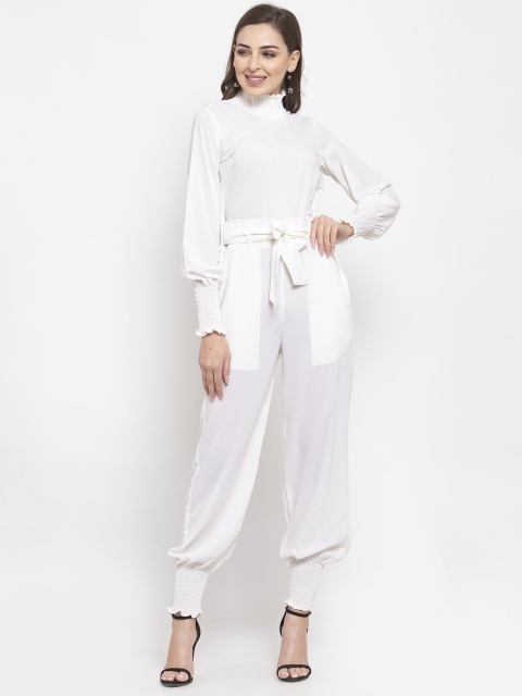 

Jompers Women White Solid Basic Jumpsuit