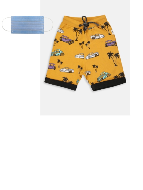 

Lil Tomatoes Boys Mustard Printed Regular Fit Regular Shorts