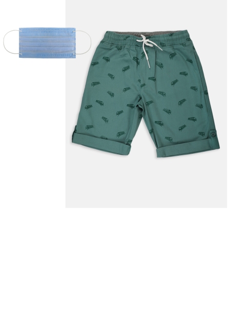 

Lil Tomatoes Boys Green Printed Regular Fit Regular Shorts With A 3-Ply Outdoor Mask