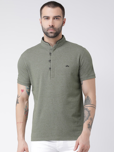 

Rex Straut Jeans Men Green Slim Fit Solid Mandarin Collar T-shirt