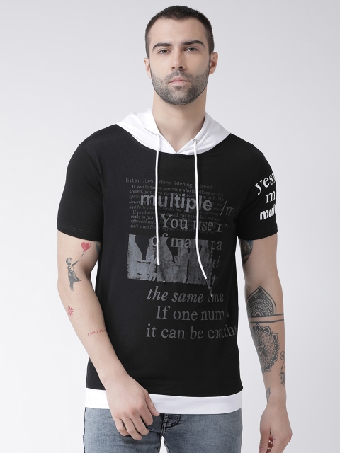 

Rex Straut Jeans Men Black Printed Hood T-shirt