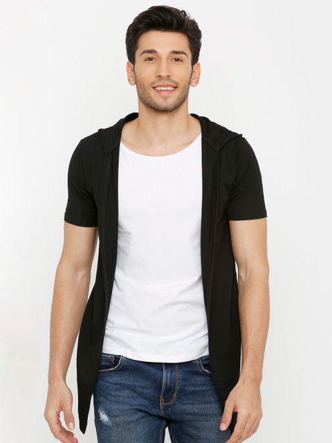

Rex Straut Jeans Men Black & White Colourblocked Hooded T-shirt