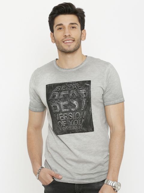 

Rex Straut Jeans Men Grey Printed Round Neck T-shirt