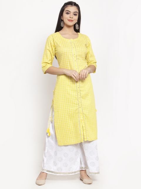 

ANAISA Women Yellow & White Printed Kurta with Palazzos