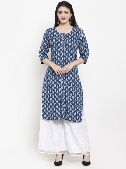 

ANAISA Women Navy Blue & Off-White Printed Kurta with Palazzos