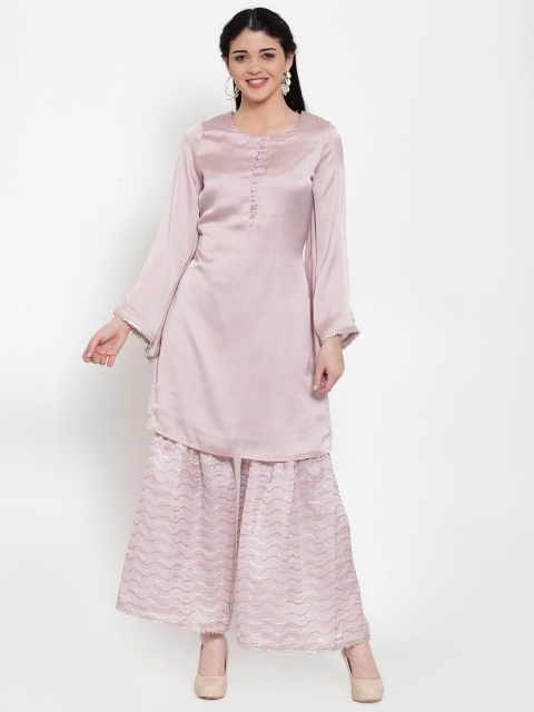 

ANAISA Women Purple Solid Kurti with Sharara & Dupatta