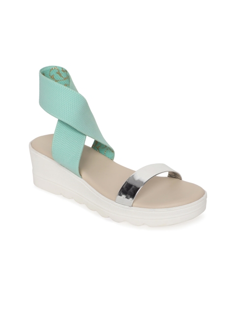 

Milano Torre Women Silver & Mint Green Colourblocked Wedges