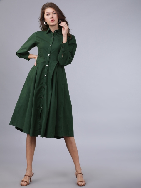 

Tokyo Talkies Women Green Solid Shirt Dress