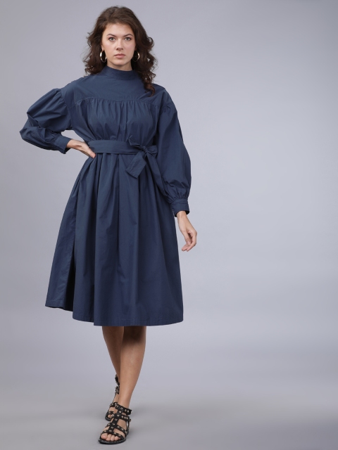 

Tokyo Talkies Women Navy Blue Solid Fit and Flare Dress