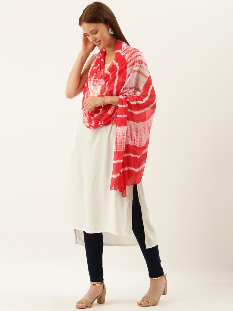 

Shaily Red & White Leheriya Printed Shibori Dupatta