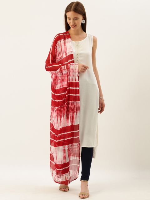 

Shaily Maroon & White Leheriya Printed Shibori Dupatta