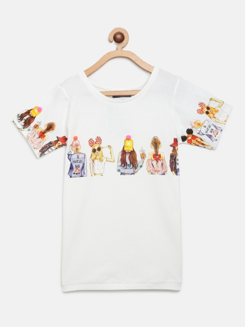 

Natilene Girls White Printed Round Neck T-shirt