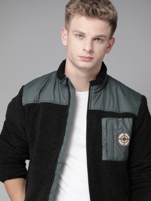 

Roadster Men Black Solid Padded Sherpa Jacket