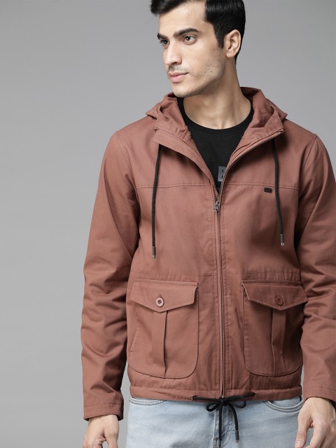 

Roadster Men Brown Solid Hooded Tailored Jacket
