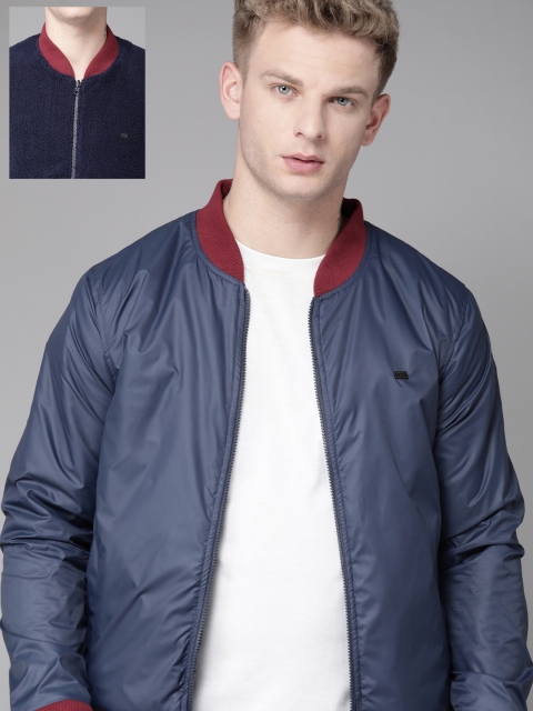 

Roadster Men Navy Blue Solid Reversible Bomber Jacket